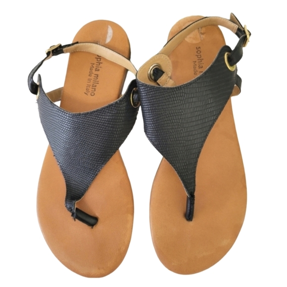 Sofia Milano black leather thong sandals women's size 9 - Picture 1 of 10